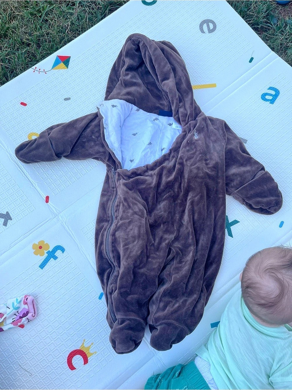 U.S. Polo Assn. Baby Hooded Velour Bunting Brown 6-9M